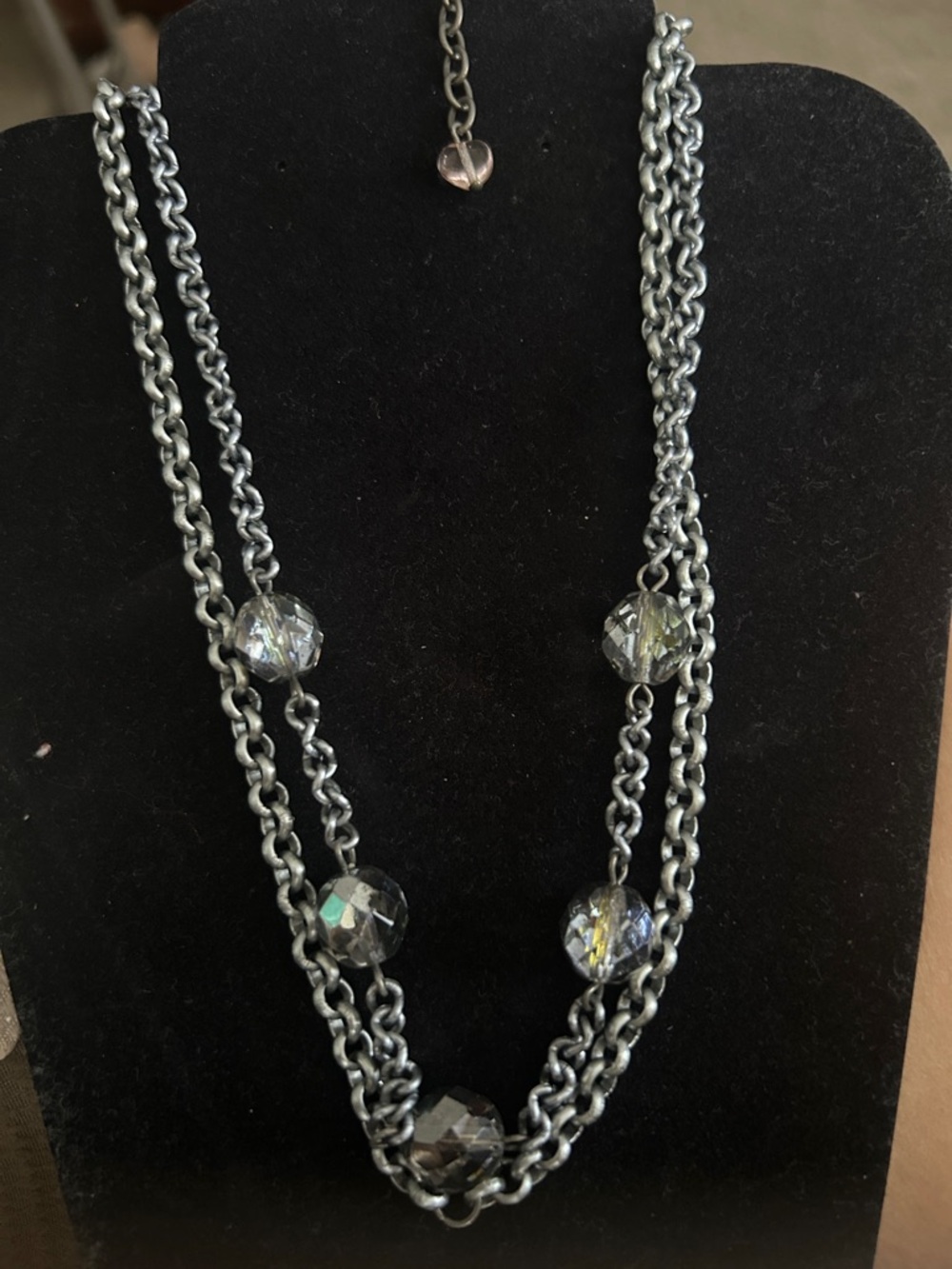 Sabika Multi-Strand Gray Bead Necklace with Faceted Crystals